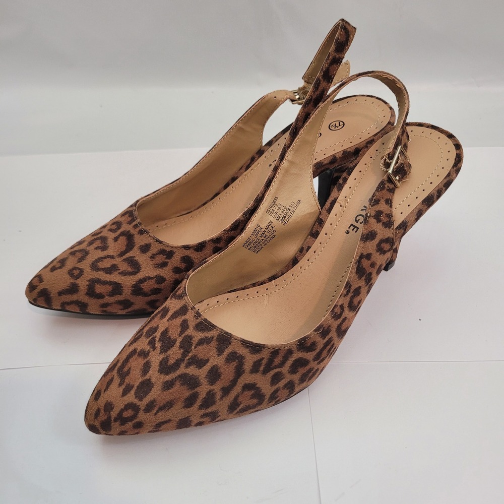 George Slingback Pumps Womens Leopard Print Pointed Toe Stiletto Heels 7.5